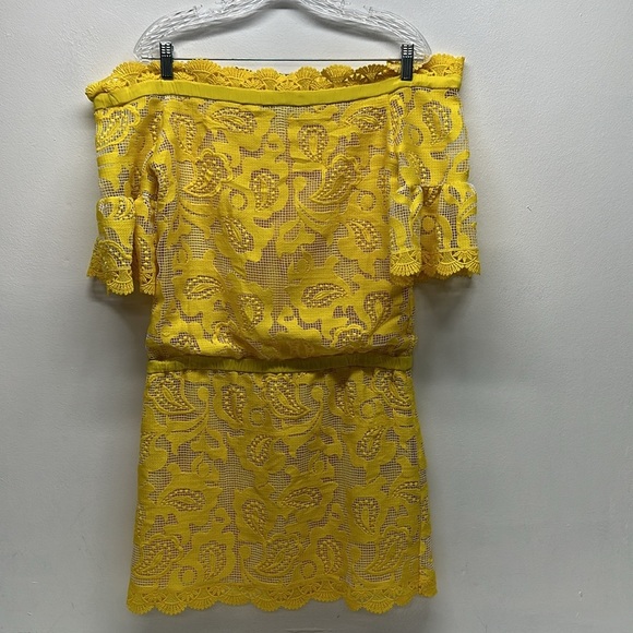 Alexis Kit Dress Short Mini Floral Lace Sleeveless Off The Shoulder Yellow XS - Picture 2 of 12